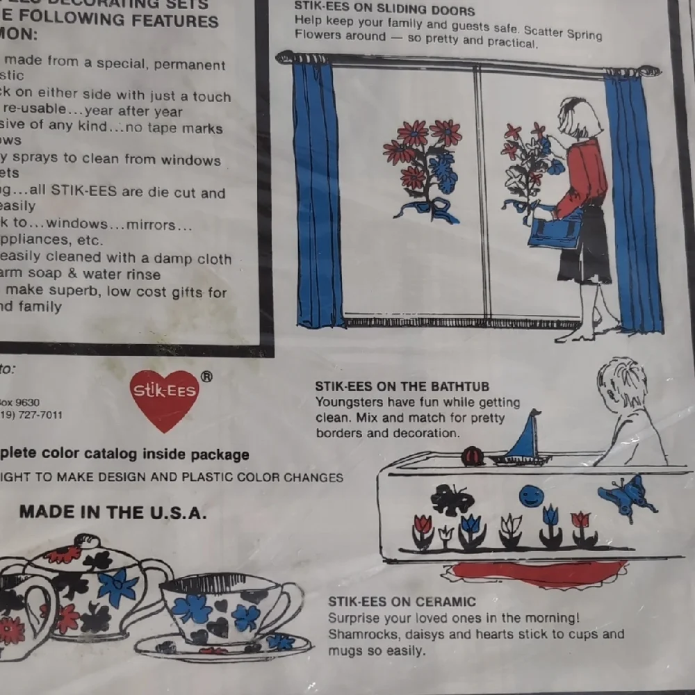 Vtg Stik-EES Vinyl Window Decals Clings1992 NIP Six Colors Make Your Own!